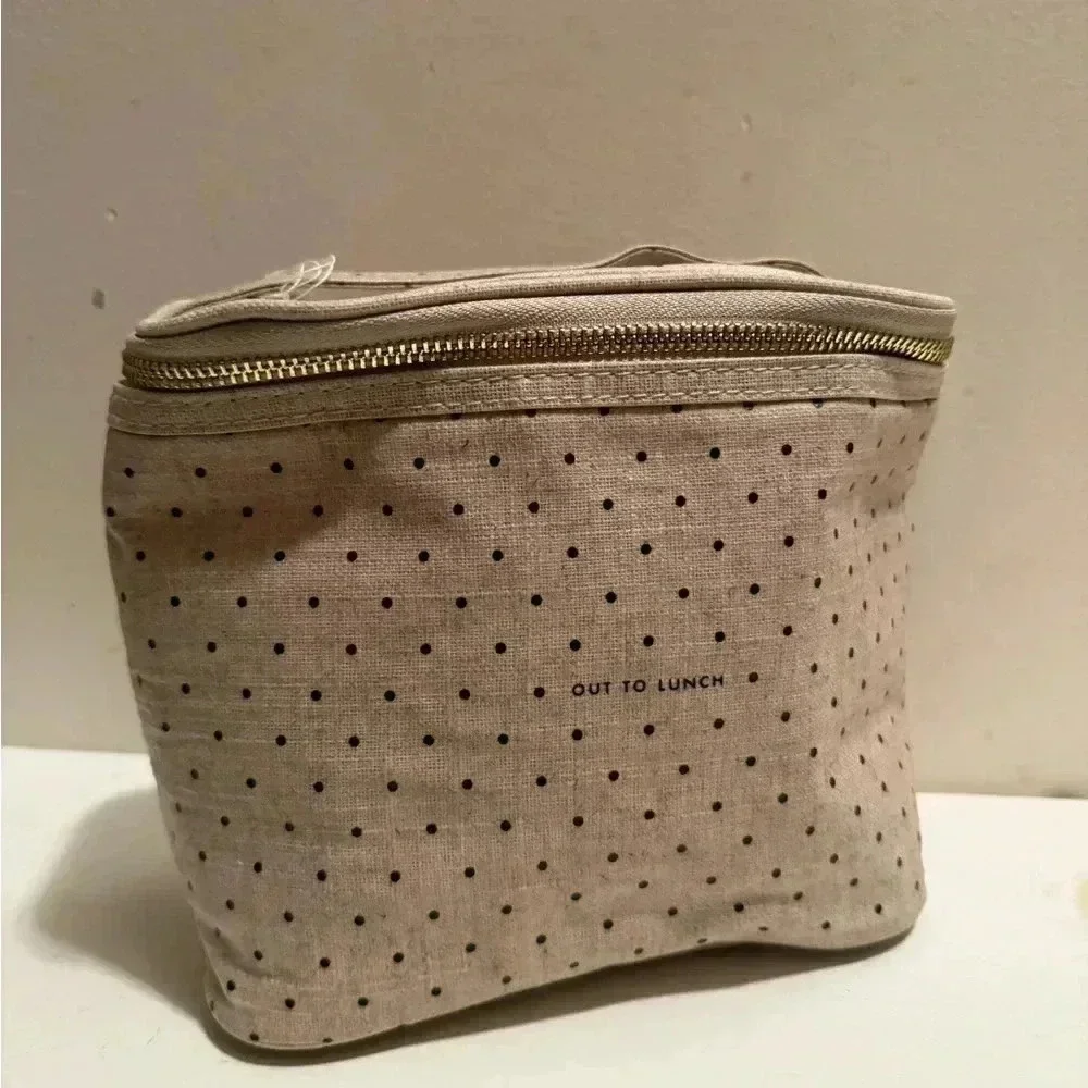 Kate Spade New York Deco Dot Out to Lunch Beige Insulated Lunch Box Tote Bag EUC